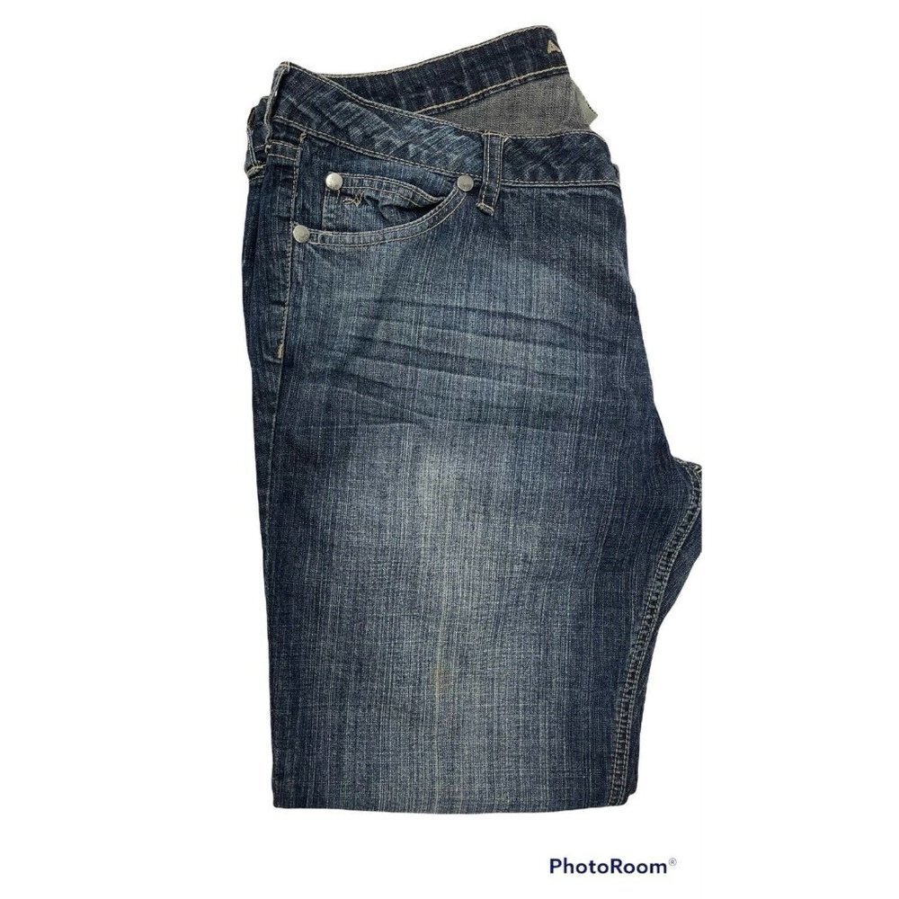 ARIZONA Mid-Rise Dark Jeans Juniors 15 Average Straight Leg Stretch‎ Lt Distress - Picture 5 of 13